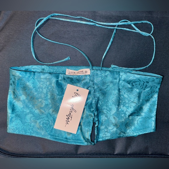 12th Tribe St. Barths Aqua Jacquard Crop Top NWT - Picture 7 of 9